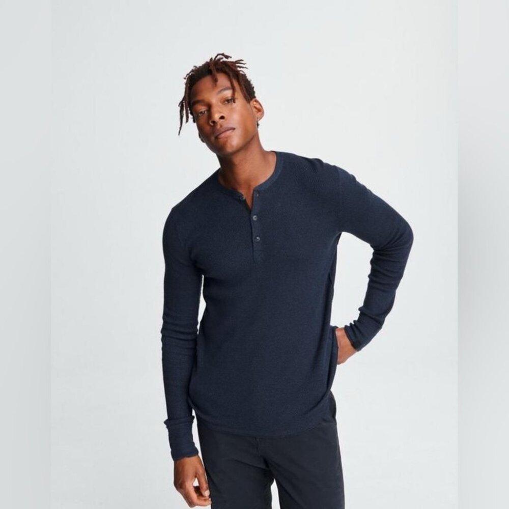 Rag & Bone Men’s Navy Blue 100% Cotton Long Sleeve casual Henley Shirt Size XL